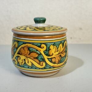 Tre Erre Palermo Italy Ceramic Hand Painted Pottery Trinket Box Salt Cellar Bowl